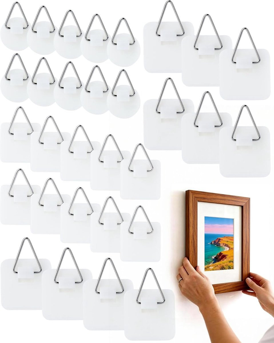 SnelShoppen Set van 30 Zelfklevende Foto Haken in Drie Maten - Onzichtbare Plak Hangers voor Foto's, Posters en Borden