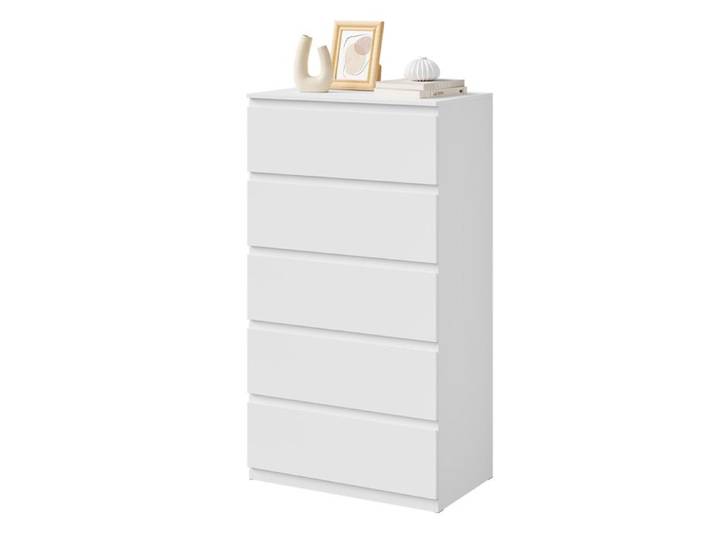 Commode WOLTU - 5 Tiroirs Rangement - Chiffonnier Blanc - en Bois d'Ingénierie - 60x37x110cm