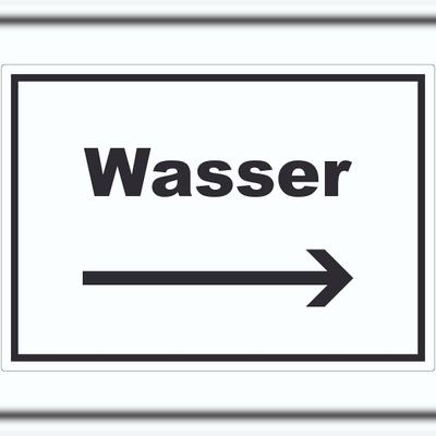 HB-Druck Wasser Aufkleber mit Text und Richtungspfeil rechts Anschluss waagerecht A4 (210x297mm)