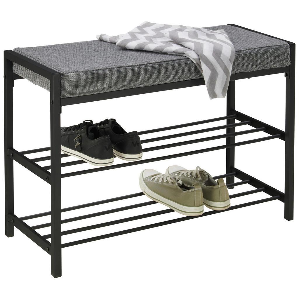 Carryhome Schuhbank , Schwarz, Dunkelgrau , Metall, Textil , 80x52x30 cm , Abstellfläche , Garderobe, Schuhaufbewahrung, Schuhregale