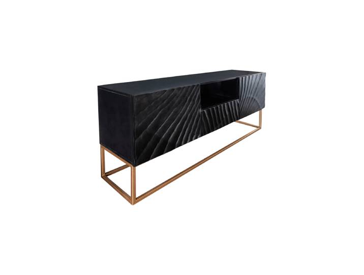 Massivholz Design Lowboard „Skorpion“ Mangoholz Schwarz / Gold Invicta Interiors