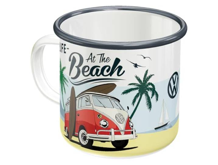 Nostalgic-Art Retro Emaille mok, Bulli T1 – Beach – Geschenkidee voor VW-bus, Kampeer beker, Vintage design, 360 ml