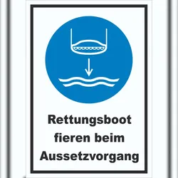 HB-Druck Rettungsboot fieren beim Aussetzvorgang Schild A3 (297x420mm)