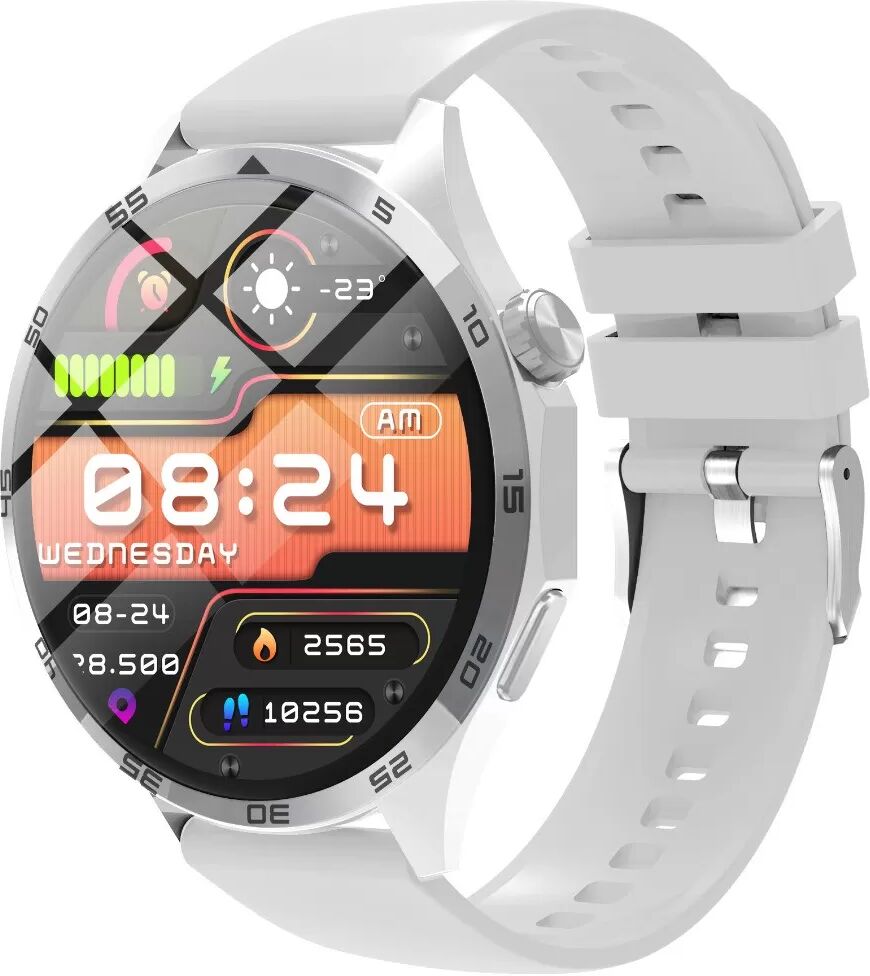 INF Multifunktionale Smartwatch mit Bluetooth-Anrufen, Herzfrequenzmesser und anpassbarem Zifferblatt Silber