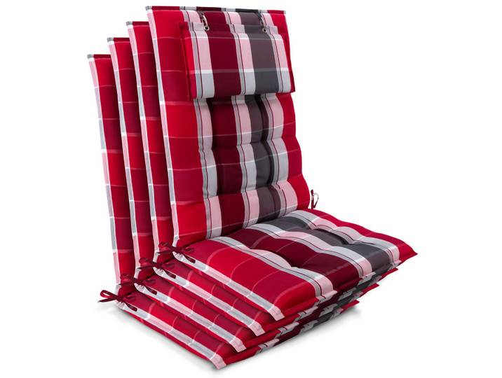 Beautissu Hochlehner Sun-HL 119x50x8cm Rot-Gestreift (4tlg), 50x120 cm, Gartenmöbel, Gartenpolster & Auflagen, Liegenauflagen
