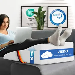 ELONEO Beinhochlagerungskissen aus Memory Foam, Beinkissen zur Entlastung, Lagerungskissen mit abnehmbaren Bezug,  68x40x16cm, weiß