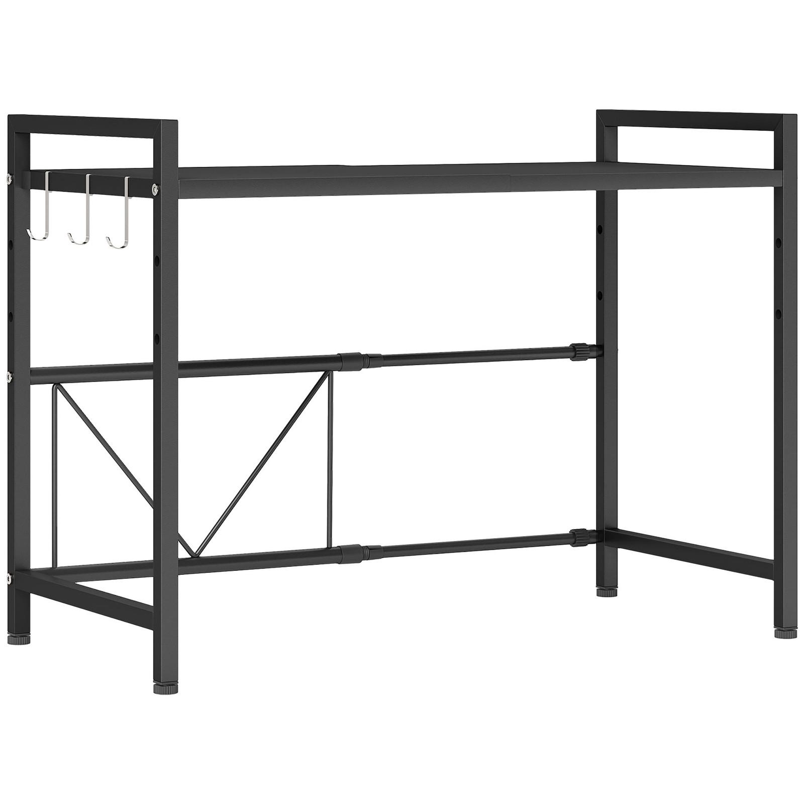 HOMCOM Uitschuifbaar Magnetronrek met 3 Haken, Verstelbaar, Zwart, Hoogte: 40 cm