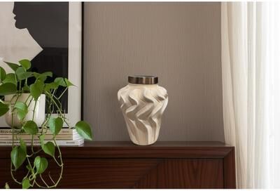 Sagebrook Home Pottery Jar Wavy Sculpted Tall with Metallic Lid Decorative Accent