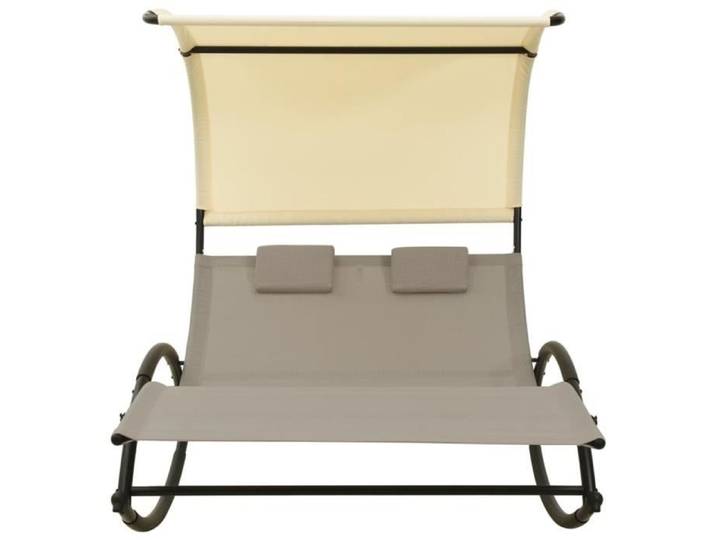 TRANSAT - UMR - Taupe Chaise longue double - avec auvent Textilène Taupe et crème -[h30UG8]