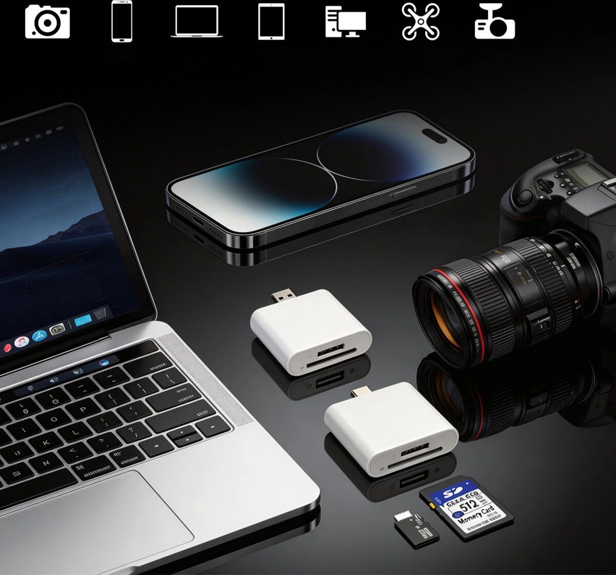 INF USB 3.0/USB Typ-C Hochgeschwindigkeits SD/TF Kartenleser, Weiß ABS, Dual-Slot, Kompakt und Tragbar