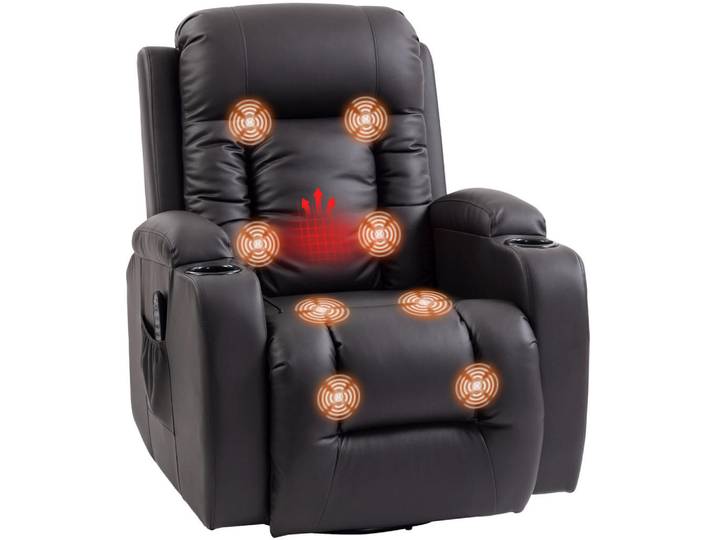 ComfortXL Massagesessel De-06432 Wipp-, Liege- & Wärmefunktion, 145° neigbar, drehbar Dunkelbraun, Braun, Metall, 82x103x99 cm, Wohnzimmer, Sessel, Massagesessel