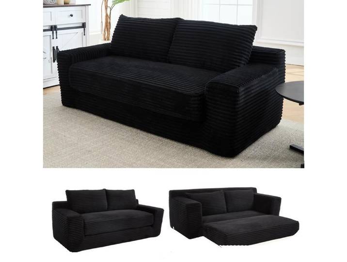 Canapé deux places Noir Tissu canapé convertible salon moderne se transforme sans effort d'un petit canapé