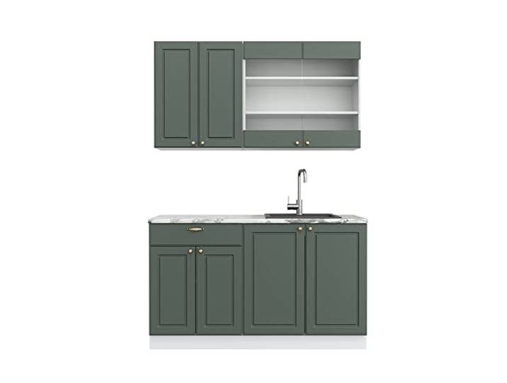 Vicco Singleküche Fame-Line, Grün-Gold Landhaus/Weiß, 140 cm