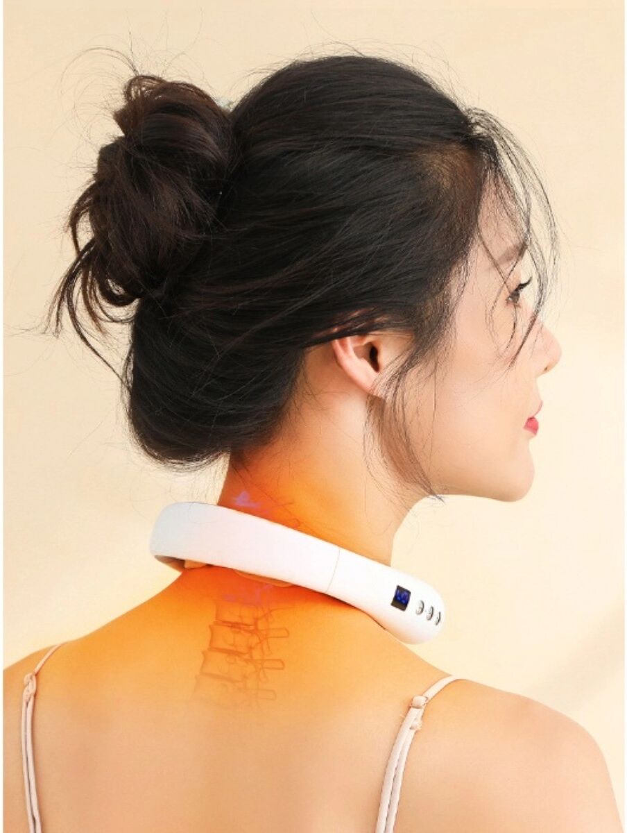 INF Smartes Nackenmassagegerät mit TENS und Vibration – 10 Modi, 16 Intensitätsstufen, Heizung, wiederaufladbar, Sprachansagen