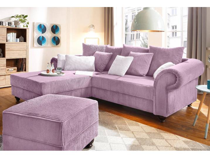 Ecksofa HOME AFFAIRE King George King Henry, Mega Sofa, Breite 260cm, L-Form , lila (lavendel), B:260cm H:90cm T:190cm, Samtcord »Ribbon« (88% Polyester 12% Polyacryl);Luxus-Microfaser (100% Polyester), Sofas, Ecksofa, mit Federkern, in legerer Polsterung und vielen Kissen