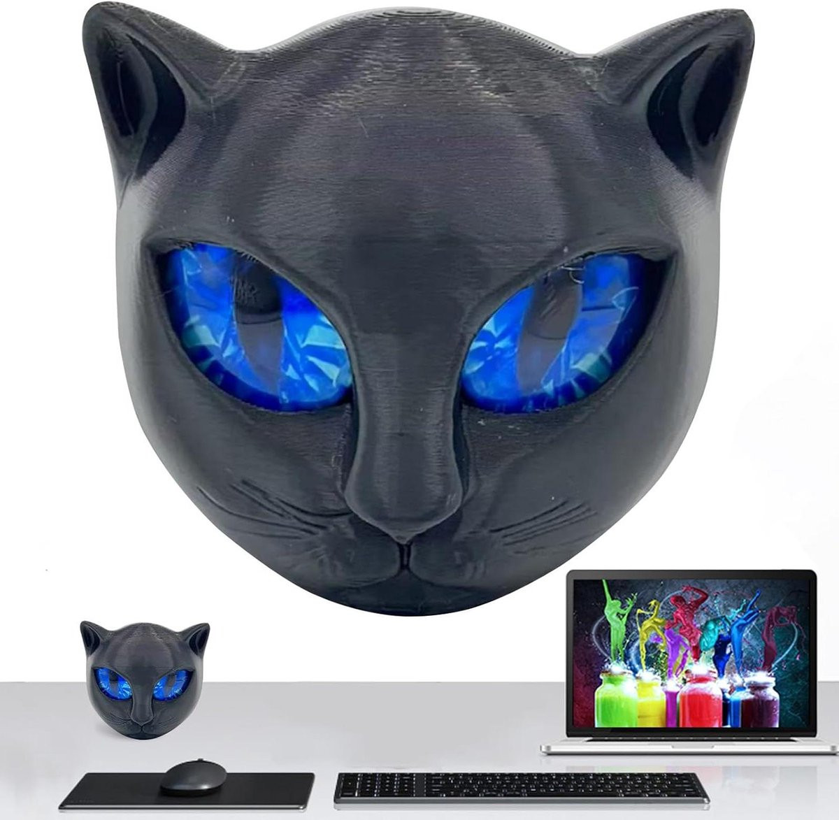 Zwart kitten ornament - Kat beeldje voor op tafel - Woondecoratie