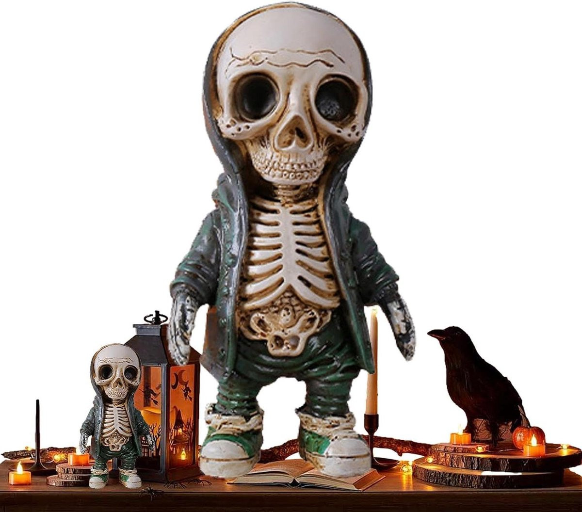 Zwart Schedel Beeldje voor Halloween Decoratie, Hoogte: 14 cm