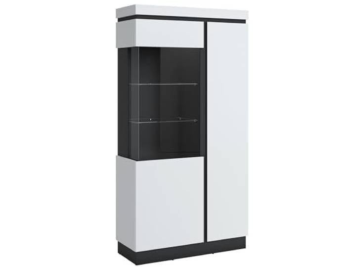 möbelando Glasvitrine >Campania< 2 Türen, 5 Böden, Alpinweiß/Anthrazit Dekor - 104x200x40cm (BxHxT)