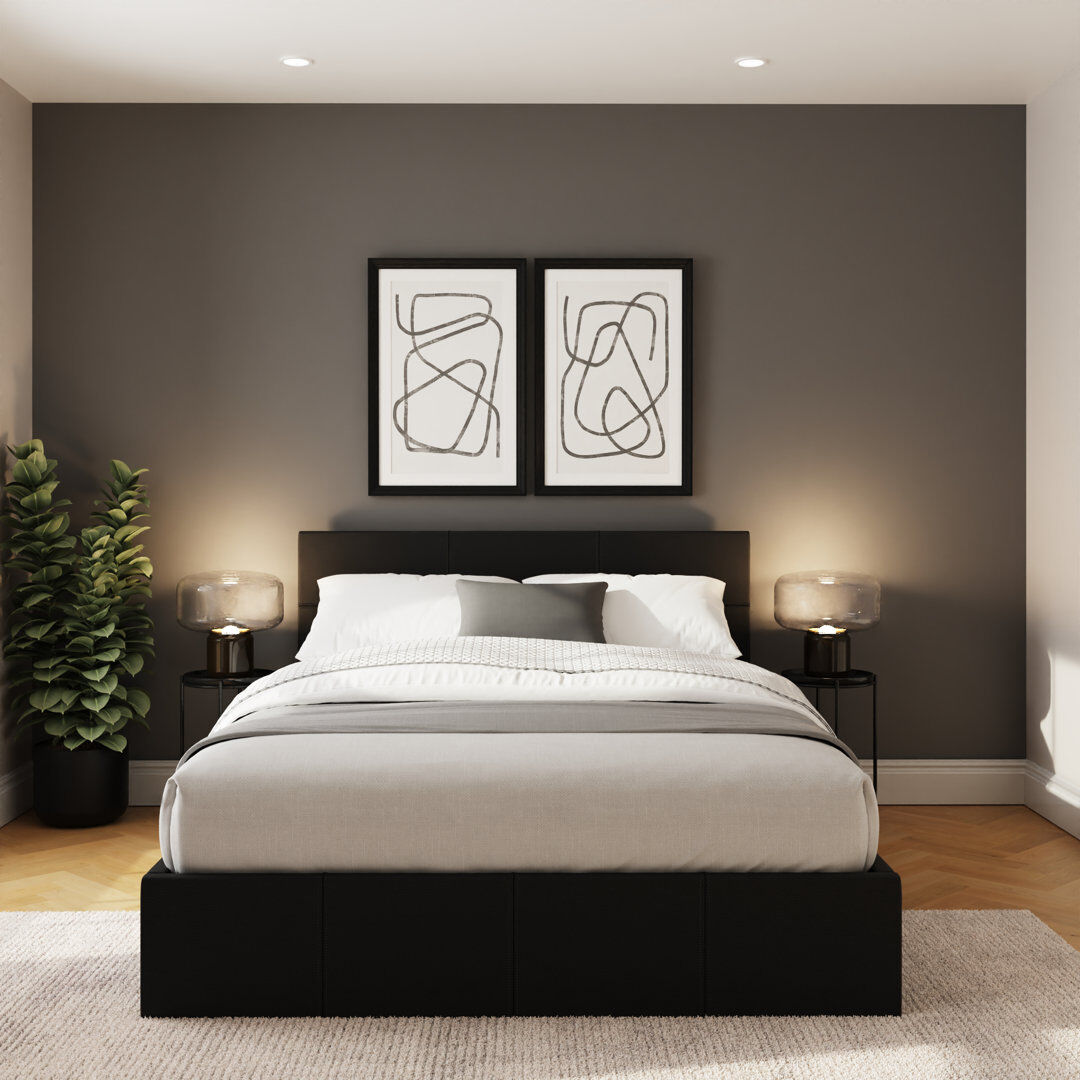 Zipcode Design Beaird Upholstered Single (3') Lift Up Storage Bed Black Double (4'6)