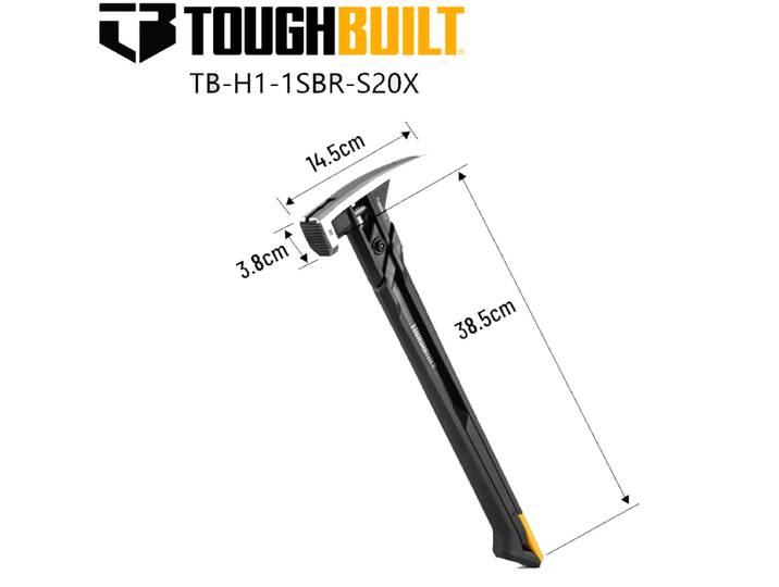 TOUGHBUILT TB-H1-1SBR-S20X/S24X Antichoc Acier Marteau Poignée En Caoutchouc Magnétique Clou Rainure Marteau Choc Arrêt Outils À Main