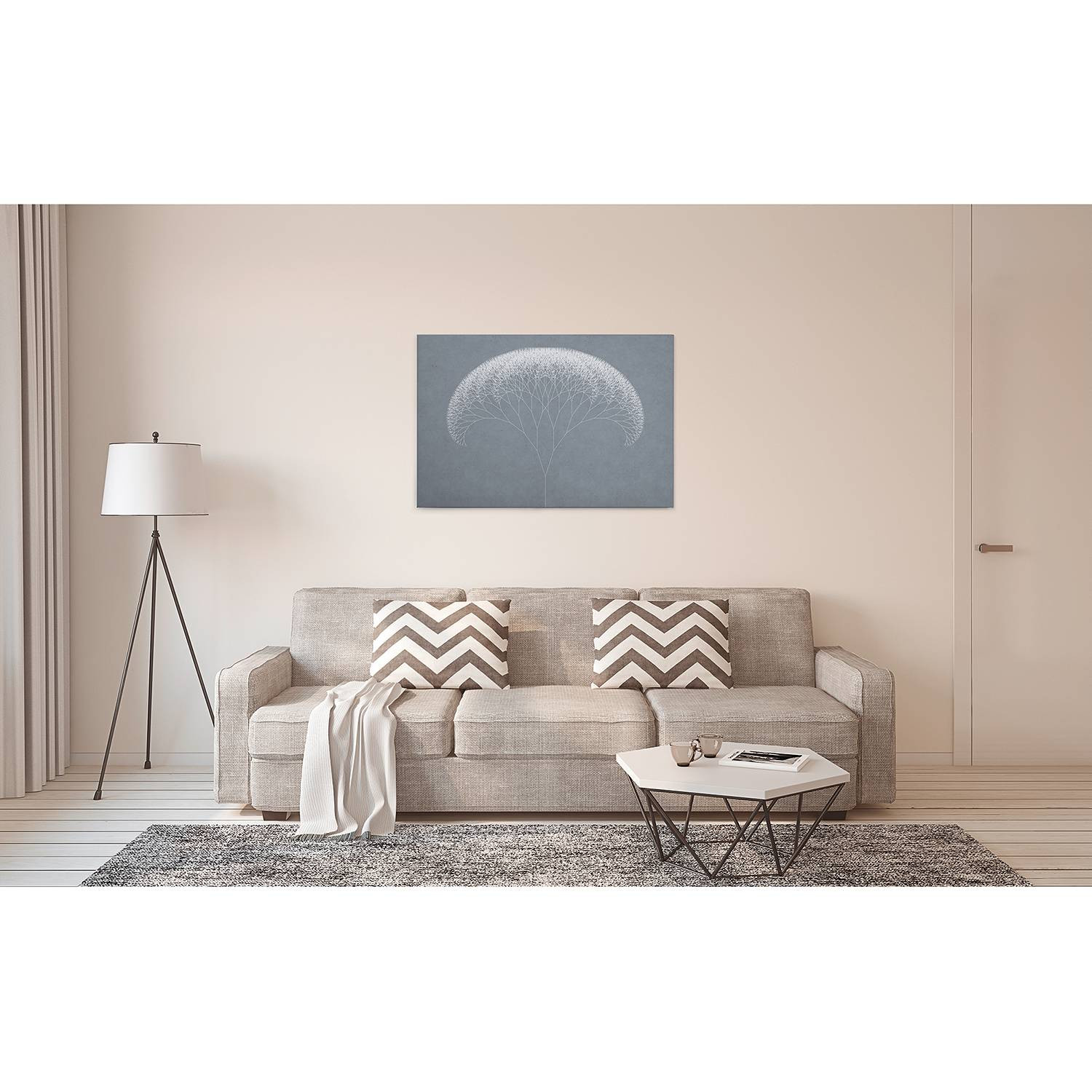 home24 Afbeelding Trees Graphic wanddecoratie grijs, 90 x 60 cm