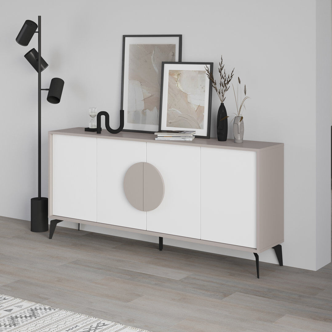 Alpen Home Chani Modern Wide Sideboard Display Unit 180cm Tan/White 82cm H X 180cm W X 35.6cm D