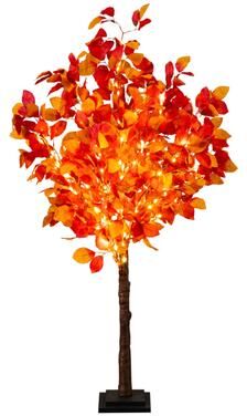 Nearly Natural 4-ft Pre-Lit Autumn Artificial Fall Tree with 160 LED Lights - Green