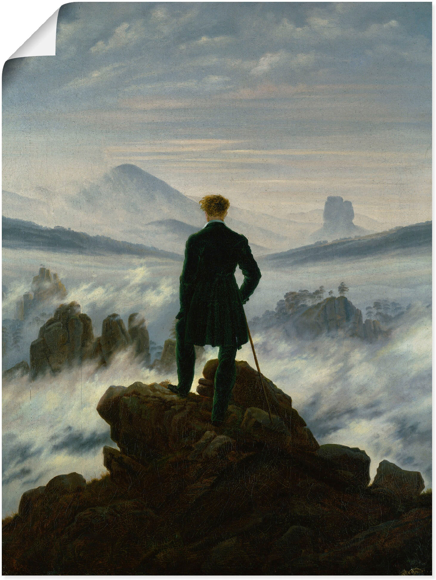 Wandbild ARTLAND "Der Wanderer über dem Nebelmeer. Um 1818", blau (farbe bild(er): blau), B:30cm H:40cm, Bilder, Wandbild, als Leinwandbild, Poster in verschied. Grössen farbe bild(er): blau B/H/T: 30cm x 40cm, Poster Mann, 1 Stk.
