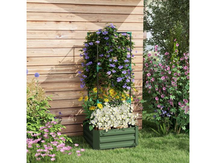 Outsunny Bac de Culture avec Treillis Vert 61x61x140 cm