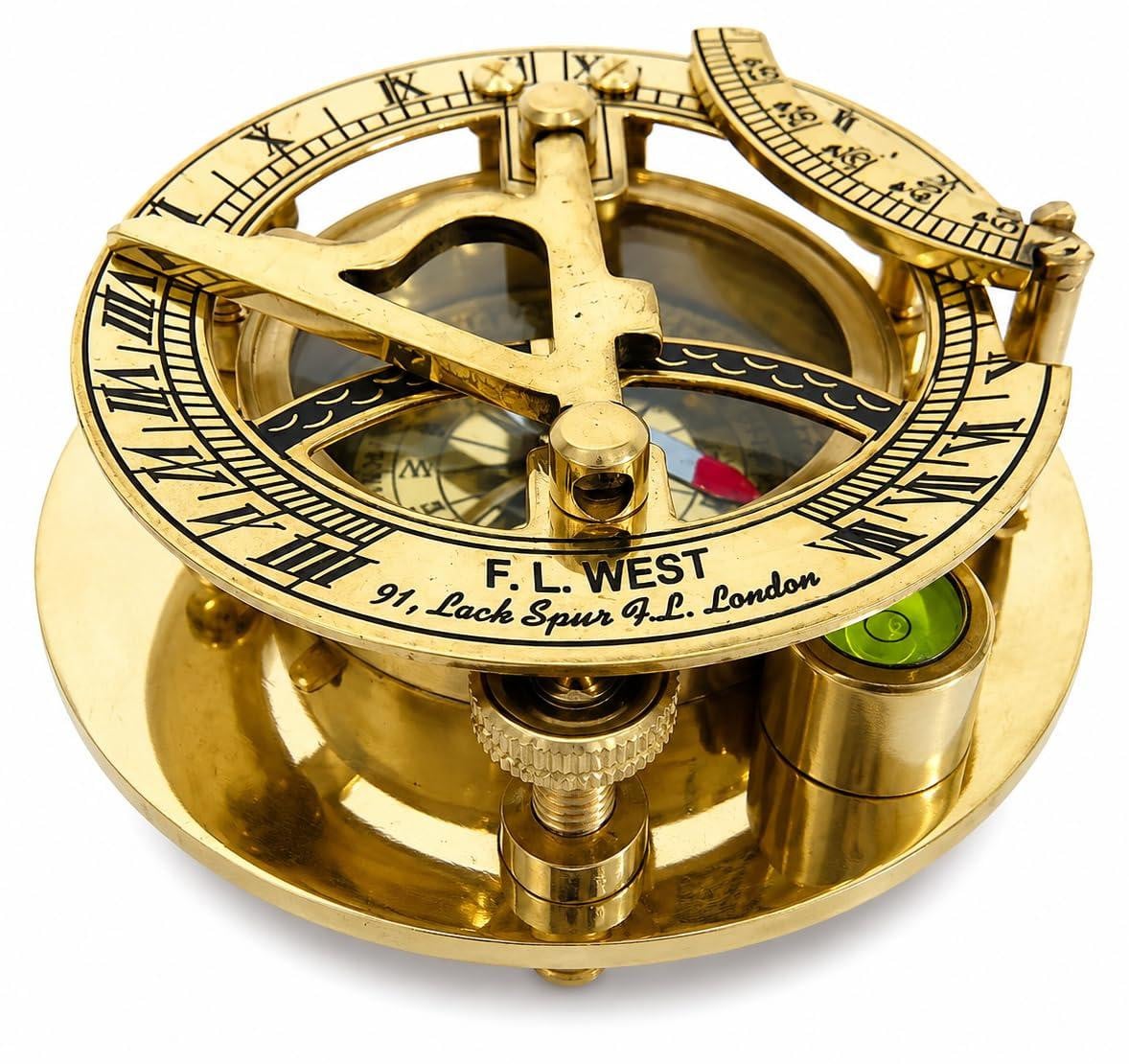 Dripio Zonnewijzer met kompas, goudkleurig, 3 inch