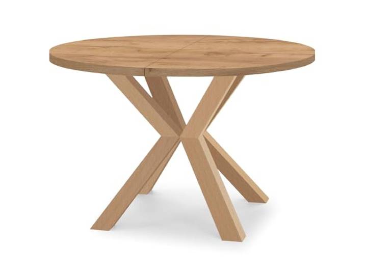 Dekori Möbel Runder Ausziehbarer Tisch für Esszimmer RAL mit Holzbeinen, Skandinavischer Stil, Durchmesser Varianten von : 90 bis 220 cm (Eiche Craft Gold, 100/200 cm)