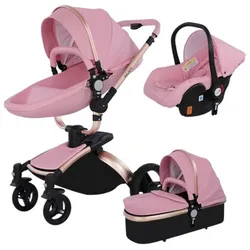 TPFLiving Luxus Kombi-Kinderwagen 3in1 Set - Modell 5 Kunstleder - Schwarz