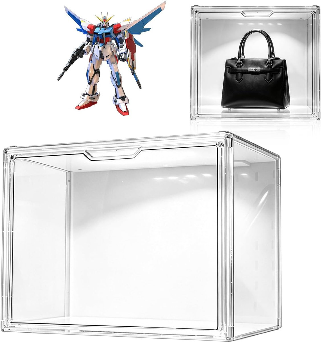 Stapelbare acryl vitrinekast met magnetische sluiting en LED-verlichting voor figuren, modellen en accessoires