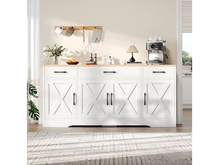 Ball & Cast Wohnzimmer-Kommode mit verstellbaren Regalen und 3 Schubladen - Für Küchen & Wohnräume, Weiß