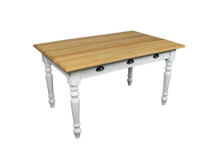 Landhausstil Esstisch weiß 140 cm, Eichenplatte hellbraun geölt