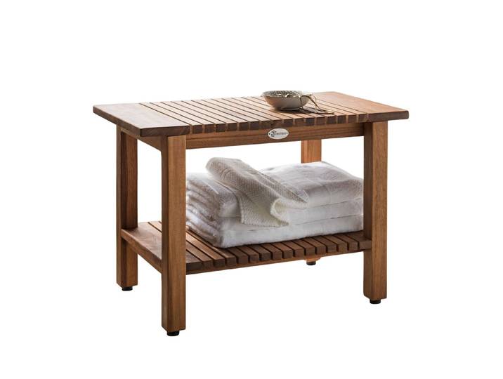 Destiny Saunabank SPA & LIVING Beistelltisch, Saunabank geriffelt mit Ablagefach 61x35x44cm, Teak