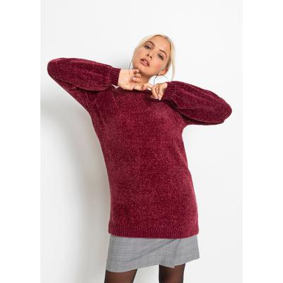 Longpullover BONPRIX "Chenille-Longpullover", Damen, Gr. 36/38 (S), rot (ahornrot), Strick, Obermaterial: 100% Polyester, bequem Po-bedeckend, U-Boot-Ausschnitt, weit Strickbund, Pullover Longpullover, aus Chenille, mit breitem U-Boot-Ausschnitt,...
