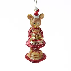 MARELIDA Weihnachtsbaumschmuck Maus mit Pfannkuchen Christbaumschmuck Glas H: 15cm