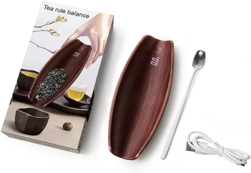 INF Digitale Tee-Waage in Walnussfarbe 500g/0,1g mit USB-Aufladung Rot