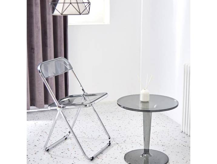 Chaise Pliante Transparente Gris QIAN - Lot de 2 - Moderne Acrylique et Métal - Poids jusqu'à 200 kg