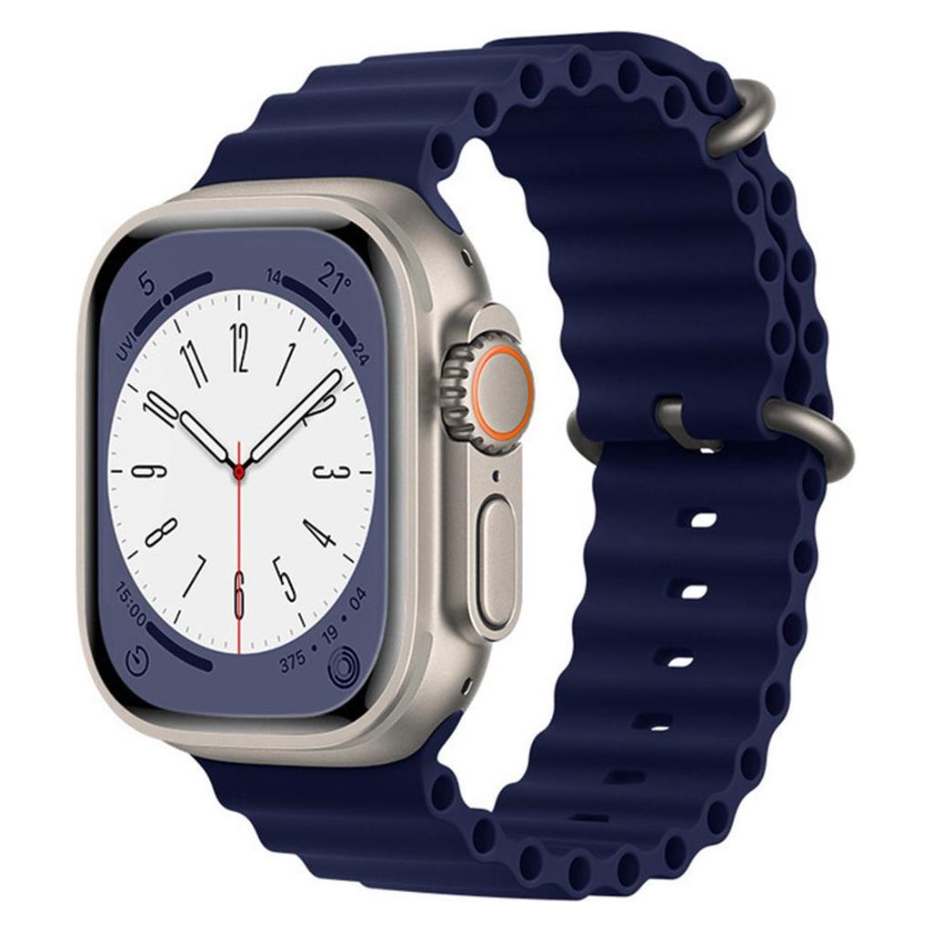 Techsuit - Watchband (W038) - Apple Watch 1/2/3/4/5/6/7/8/9/10/SE/SE 2 (38/40/41/42mm) - Dark Blue (Edelstahl, Silikon) (56340104)