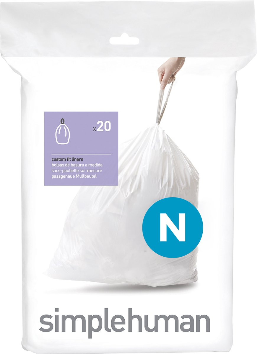 Simplehuman Code N Afvalzakken, 50 liter, 20 stuks, Wit met Trekband