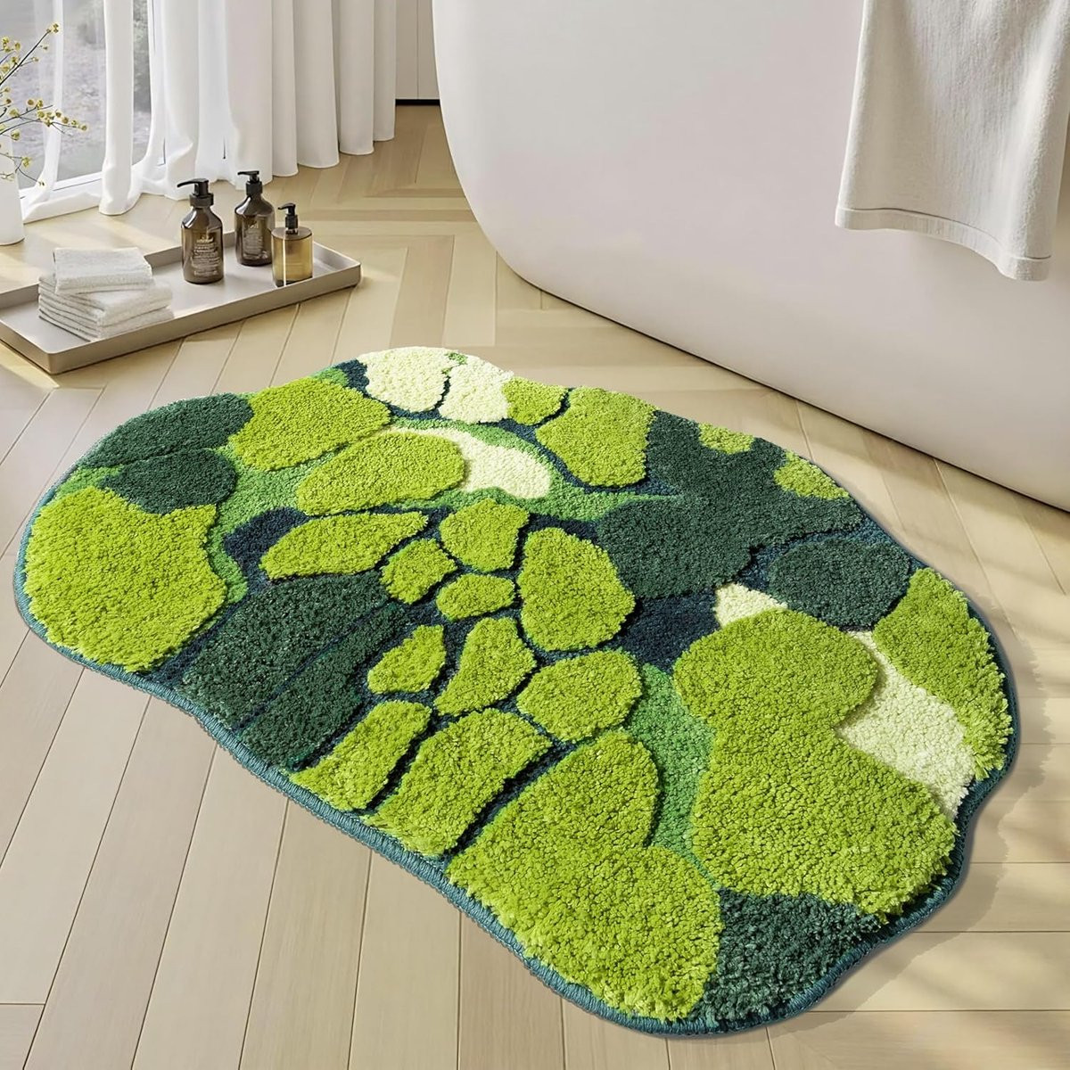 SnelShoppen Groene Mos Badkamer Mat - Zachte Waterabsorberende Microvezel Badmat met Bladmotief en Antislipfunctie