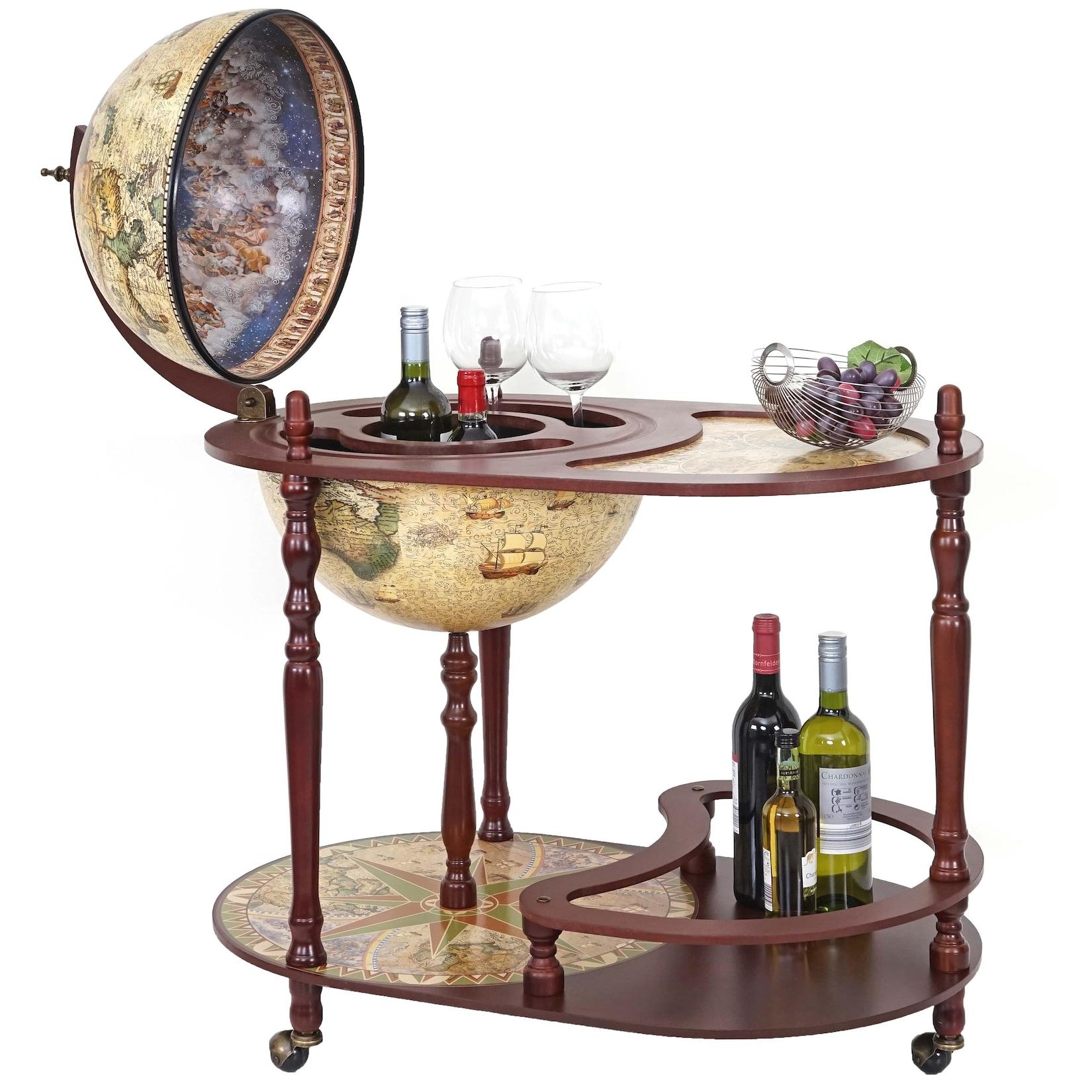 Globusbar mit Tisch MCW-D84, Minibar Hausbar Tischbar, Weltkugel Ø 42cm rollbar Eukalyptusholz MVG-zertifiziert