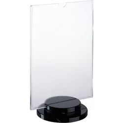 drehbarer Tischaufsteller mit schwarzem Sockel, Acryl A5, Acryl (PMMA), transparent, schwarz
