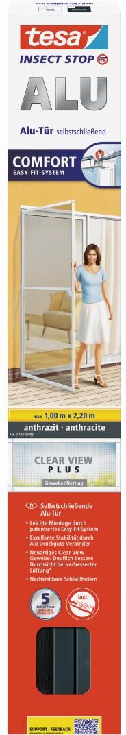 tesa INSECT STOP ALU-Tür COMFORT, selbstschließend, anthrazit, 1 x 2,2 m