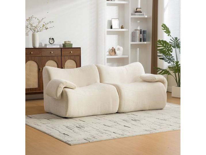 MEULVA Canapé modulable compressé 2 places chenille beige mousse haute élasticité 30D sans montage