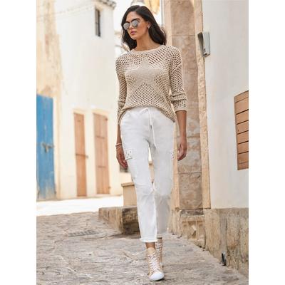 Strickpullover HEINE "Pullover", Damen, Gr. 34, beige (sand), 100% Baumwolle, unifarben, Pullover Strickpullover