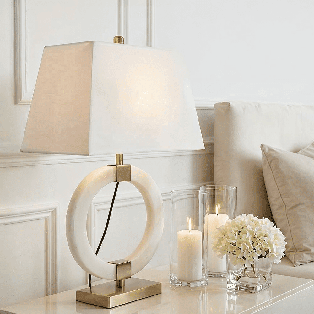 Amaris Marble Circular Lamp with Gold Details