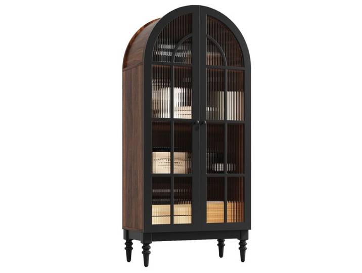 Armoire Vitrine Cintrée Armoire de Rangement Haute Moderne Meuble de Rangement Arche avec Portes en Verre Pour Cuisine Salon